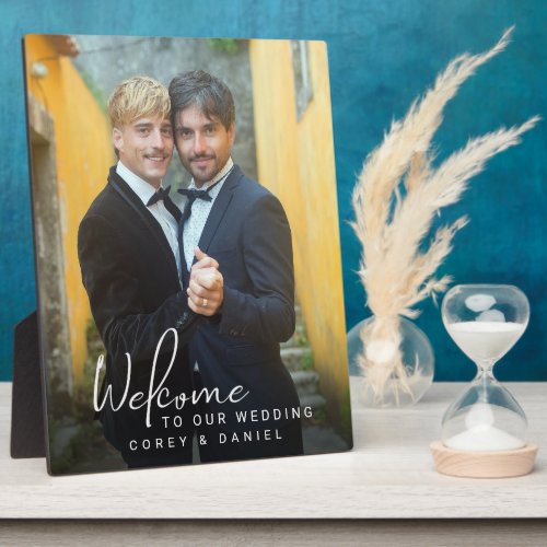 Gay Wedding Welcome Two Grooms Photo Plaque