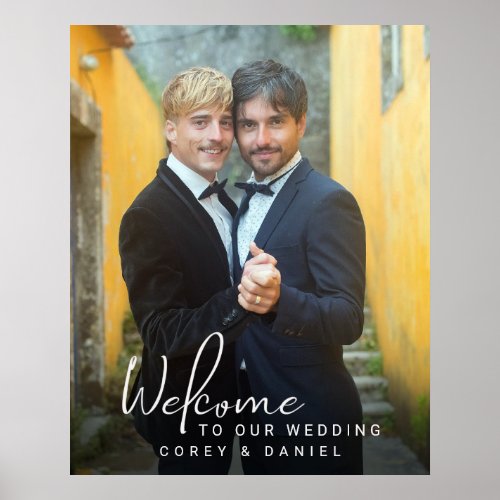 Gay Wedding Welcome Two Grooms Photo Poster