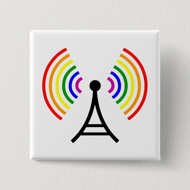 Gay Wifi Rainbow Signal Antenna Pinback Button (Front)