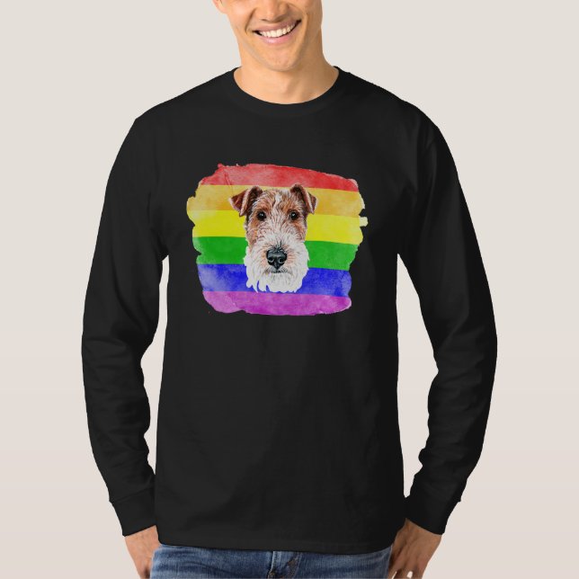 Gay Wire Fox Terrier Lgbtq Pride Stuff Teens Rainb T-Shirt (Front)