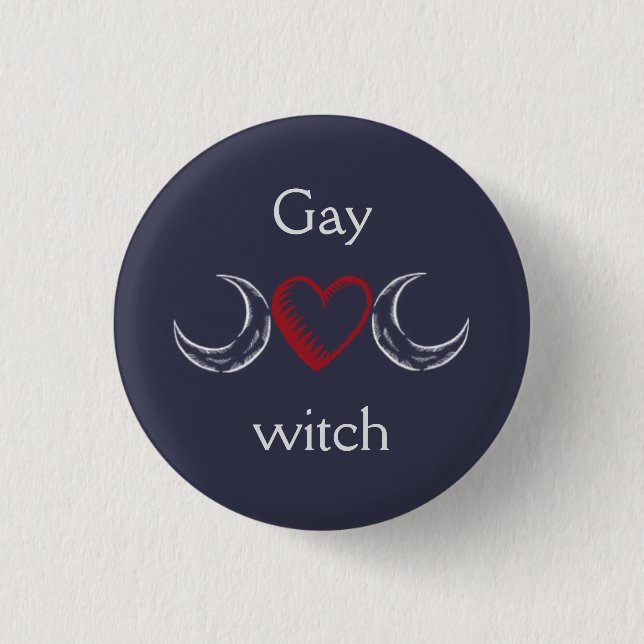 Gay witch badge / pinback button (Front)
