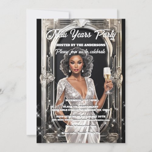 Gay woman singles party New Year glitter glam Invitation