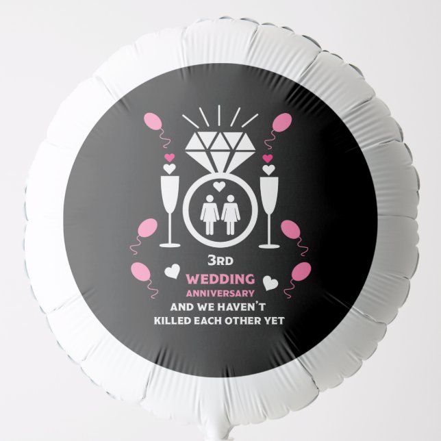 Gay Women 3rd Wedding Anniversary Balloon (Front)