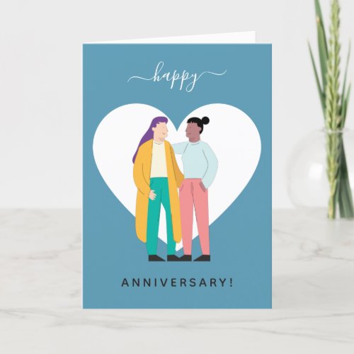 Gay Women Couple Wedding Anniversary Heart Romance Holiday Card