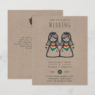 Gay Women Wedding Cartoon Grooms Fun Handdrawn