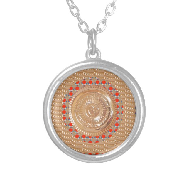 GAYATRI Mantra n OmMantra Symbol Embossed GOLD Silver Plated Necklace (Front)