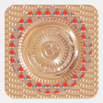 Gayatri Mantra N Ommantra Symbol Embossed Gold Square Sticker by 2sideprintedgifts at Zazzle