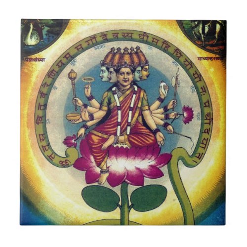  Gayatri Mantra personification as a goddess Ceramic Tile