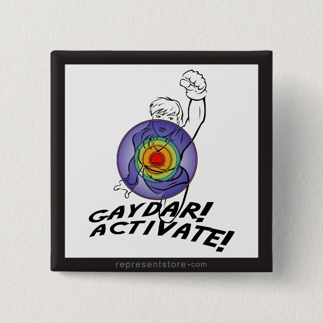 Gaydar! Activate! Rainbow Lesbian Pinback Button (Front)