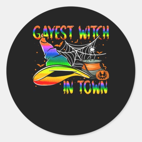 Gayest Witch In Town Gay Pride Flag LGBT Halloween Classic Round Sticker
