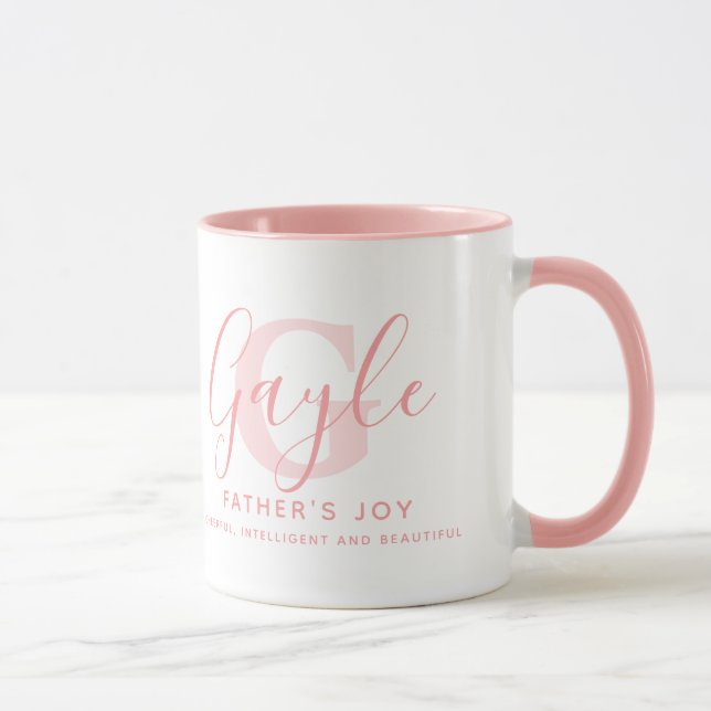 Gayle name meaning and monogram soft pink text mug (Right)