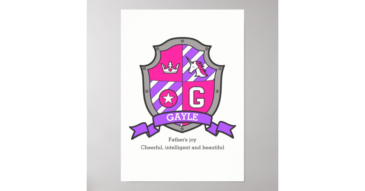 Gayle Name Meaning Unicorn Letter G Crest Poster Zazzle Com