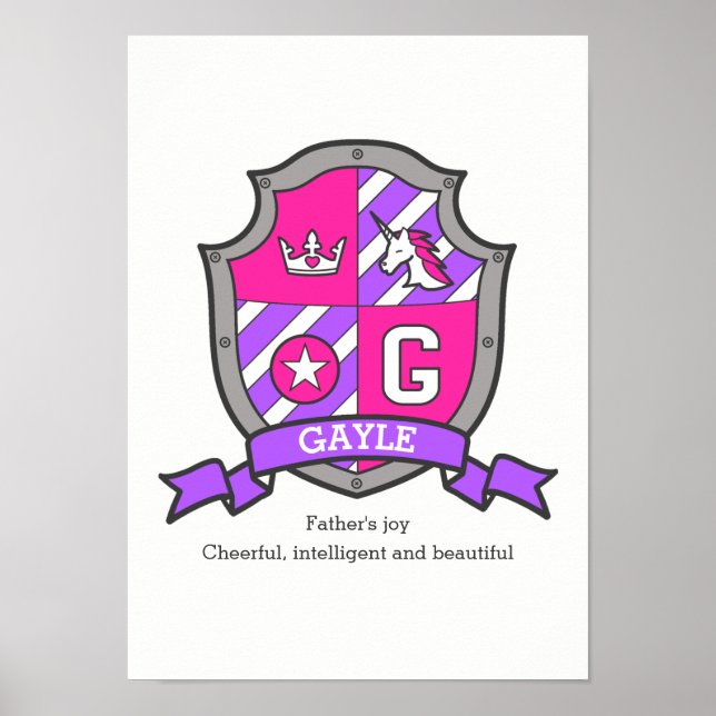Gayle name meaning unicorn letter G crest poster (Front)