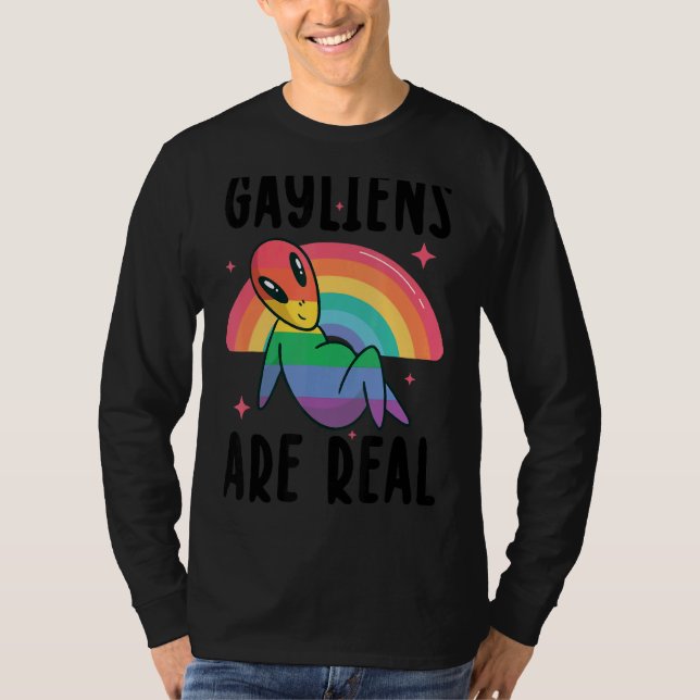 Gayliens Are Real Rainbow Ufo Lgbt Gay Alien Proud T-Shirt (Front)
