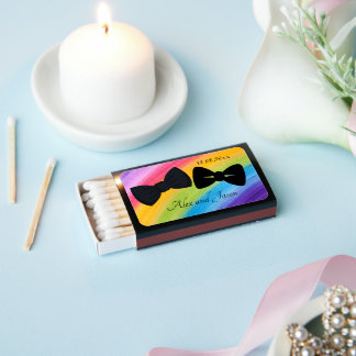 GayMen Rainbow Black bow ties Wedding favor Matchboxes