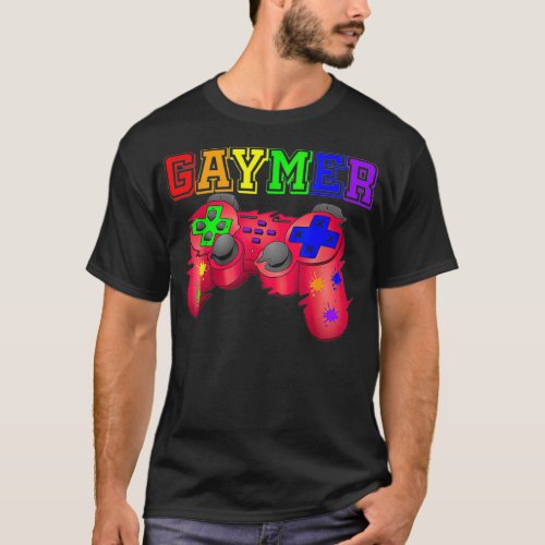 GAYMER Gay Lesbian Video Gamer Rainbow Pride Flag  T_Shirt