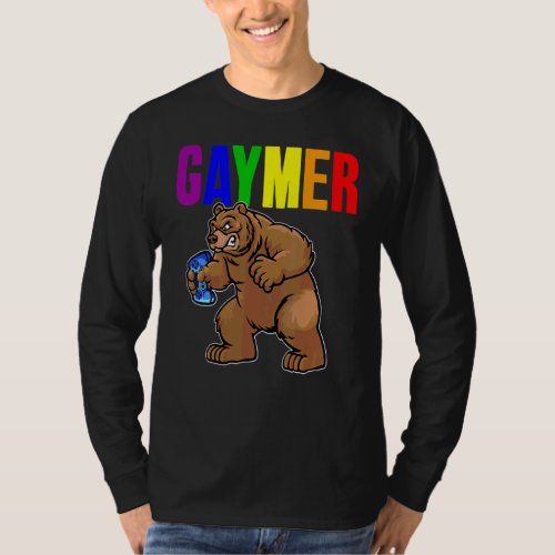 Gaymer Gay Pride Flag Gamer Lgbtq Video Game Bear T_Shirt