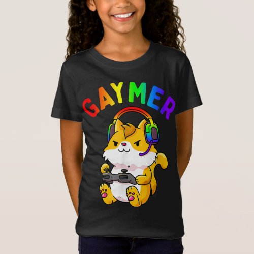 Gaymer Gay Pride Flag Gamer LGBTQ Video Game Cat L T_Shirt