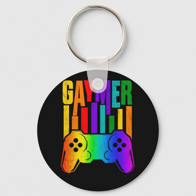 Gaymer Gay Pride Rainbow Gamer Gaming LGBTQ Keychain (Front)