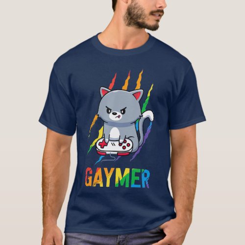 Gaymer LGB Cat Pride  Rainbow Video Game Lovers T_Shirt