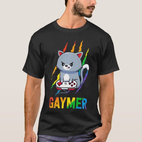 Gaymer LGBT Cat Pride  Rainbow Video Game Lovers G T_Shirt