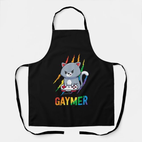 Gaymer LGBT Cat Pride Rainbow Video Game Lovers Gi Apron