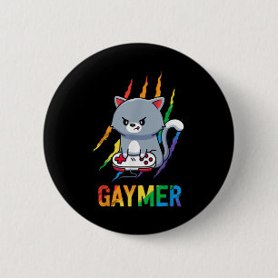 Gaymer LGBT Cat Pride Rainbow Video Game Lovers Gi Button