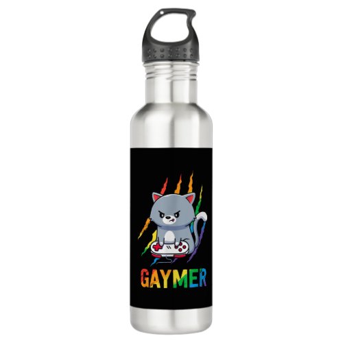 Gaymer LGBT Cat Pride Rainbow Video Game Lovers Gi Stainless Steel Water Bottle