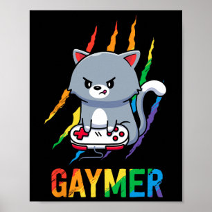 Gaymer Lgbt Cat Pride Shirt Rainbow Video Game Lov Poster
