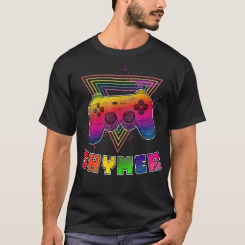 Gaymer LGBTQ Gay Video Gamer Console Rainbow Strip T_Shirt