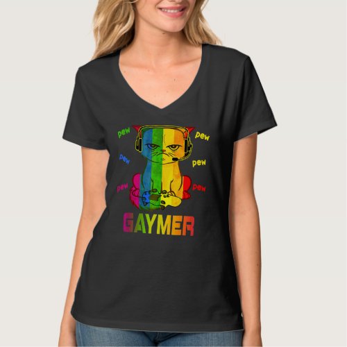Gaymer Purride Cat Video Game Gamer Lgbtq Rainbow  T_Shirt