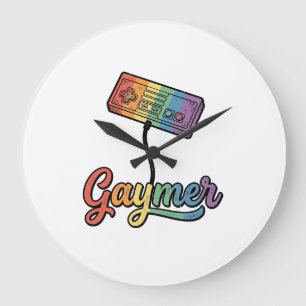Gaymer Rainbow Gamer Vector Shirt Design_1 Large Clock
