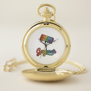 Gaymer Rainbow Gamer Vector Shirt Design_1 Pocket Watch