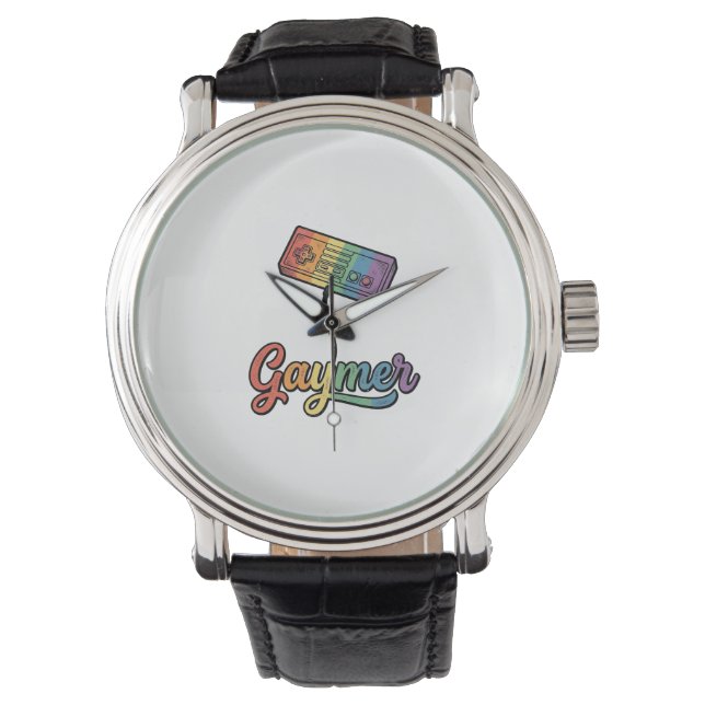 Gaymer Rainbow Gamer Vector Shirt Design_1 Watch (Front)