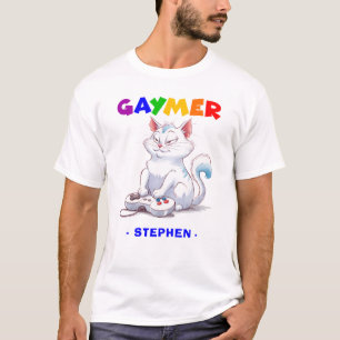 Gaymer - Rainbow Gaming Cat with Console LGBTQ T-Shirt