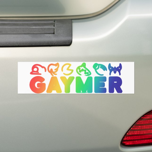 Gaymer | Rainbow Ombre Funny Gay Pride Button Bumper Sticker (On Car)