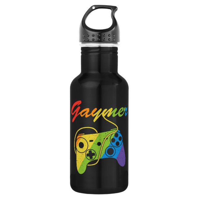 Gaymer | Rainbow Video Game Controller | Gaming Stainless Steel Water Bottle (Front)