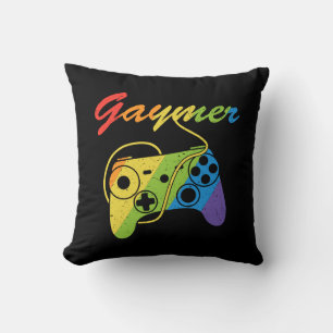 Gaymer   Rainbow Video Game Controller   Gaming Throw Pillow