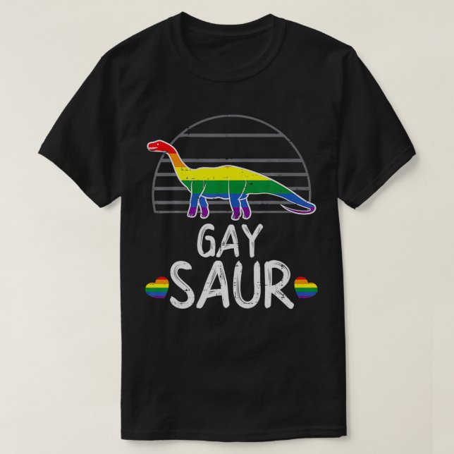 Gaysaur Dinosaur Dino LGBTQ Rainbow Flag Gay Pride T-Shirt (Design Front)