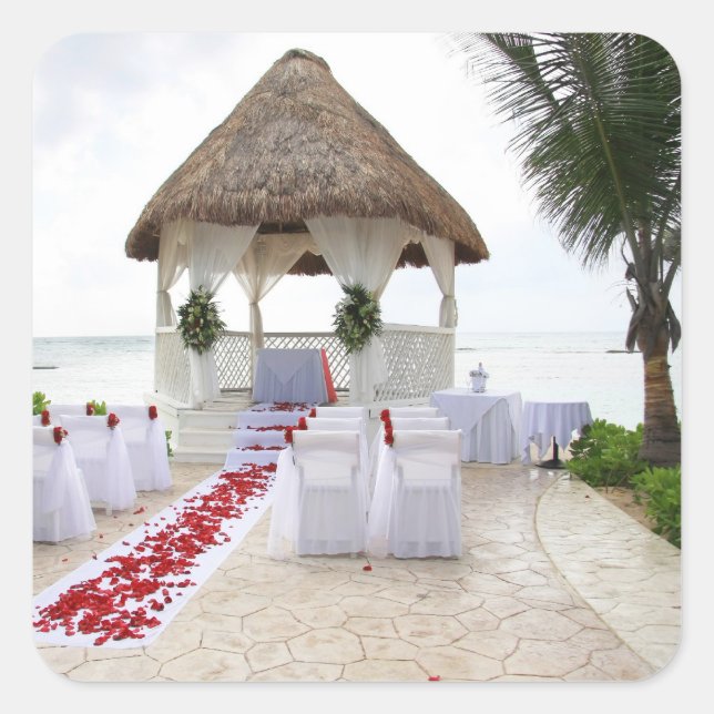Gazebo On The Beach Wedding Square Sticker (Front)