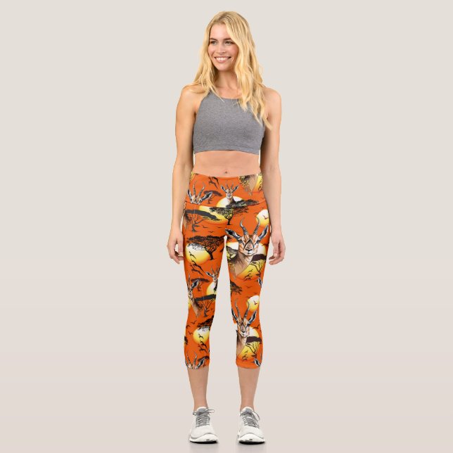 Gazelle African Antelope Wild  Animal Capri Leggings (Front)