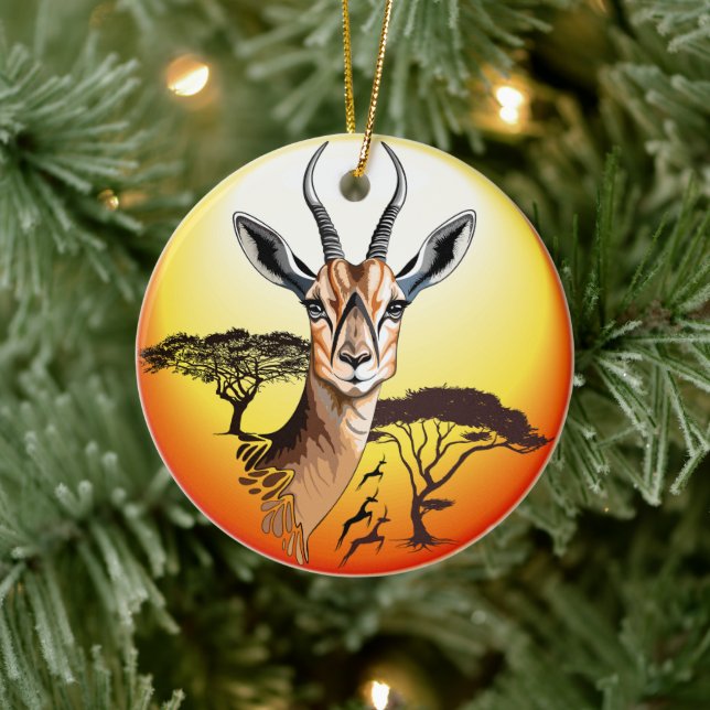 Gazelle African Antelope Wild  Animal Ceramic Ornament (Tree)