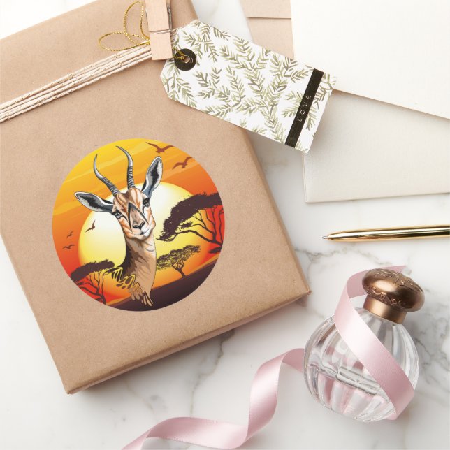 Gazelle African Antelope Wild  Animal Classic Round Sticker (Gifting)