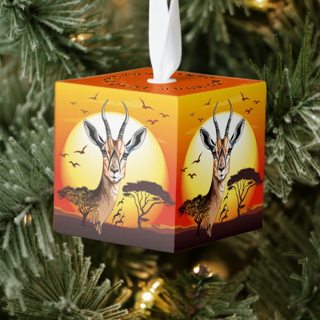 Gazelle African Antelope Wild  Animal Cube Ornament (Tree)