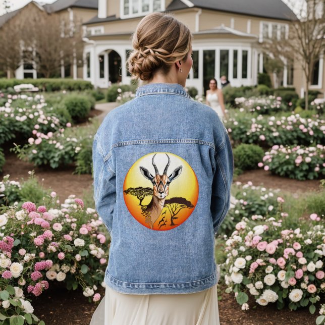 Gazelle African Antelope Wild  Animal Denim Jacket (Wedding Back)