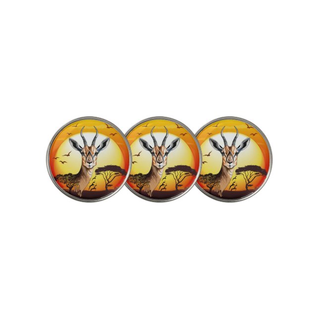 Gazelle African Antelope Wild  Animal Golf Ball Marker (3 Up)