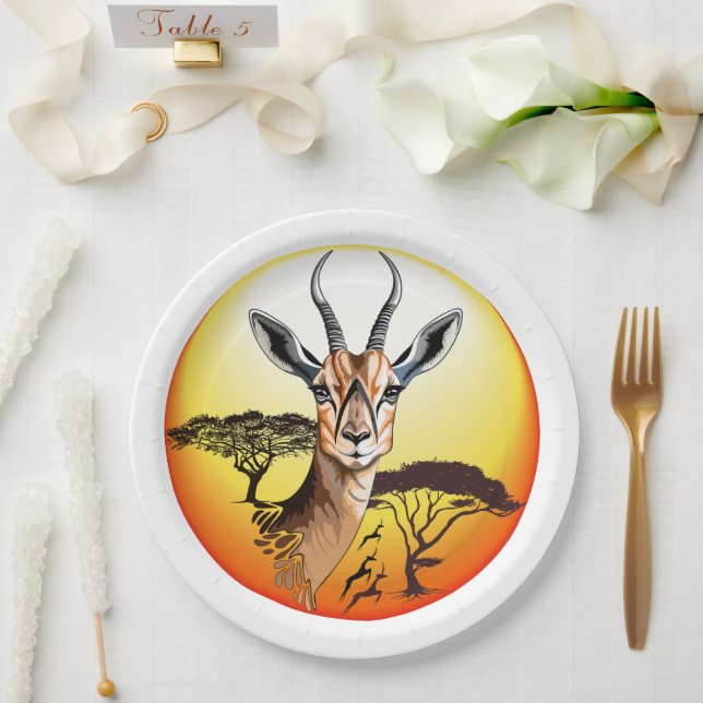 Gazelle African Antelope Wild  Animal Paper Plates (Wedding)