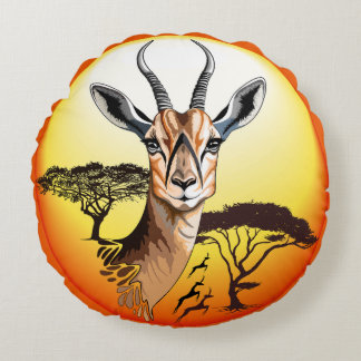 Gazelle African Antelope Wild Animal Round Pillow