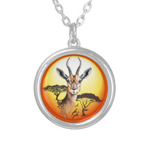 Gazelle African Antelope Wild Animal Silver Plated Necklace