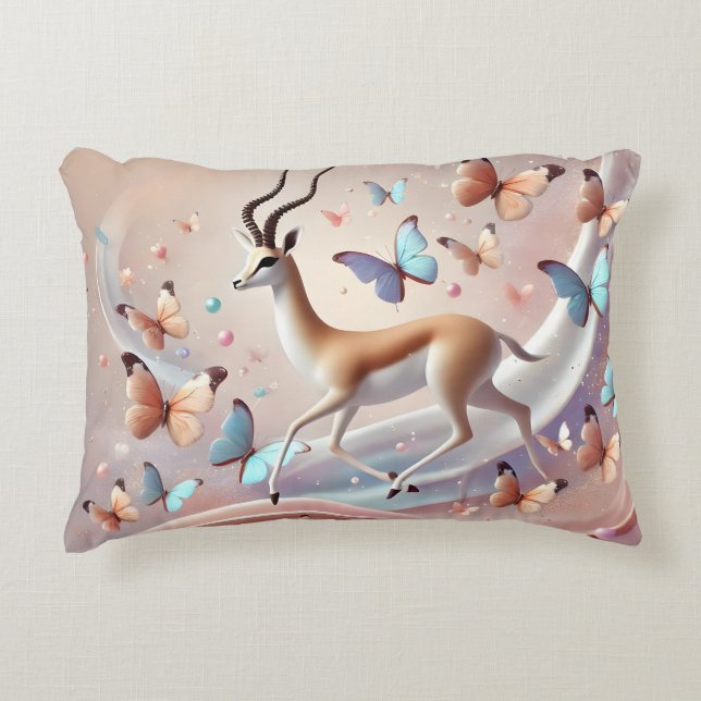 Gazelle and Butterflies Fantasy Art Accent Pillow (Front)